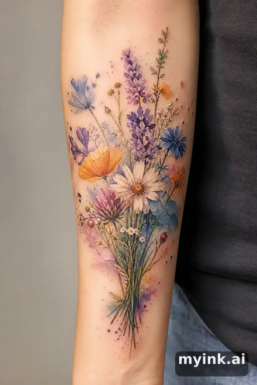 Wildflowers bouquet — Watercolor Tattoo Design reference image