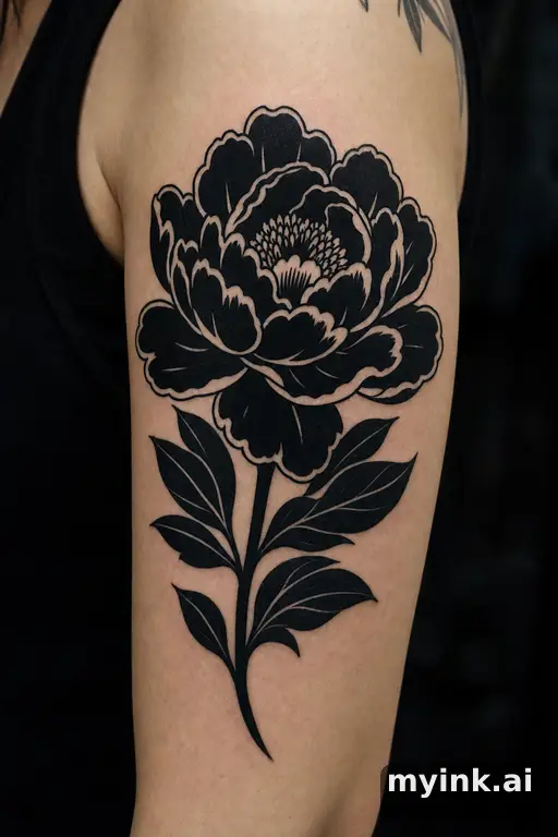 Peony flower — Blackwork Tattoo Design reference image