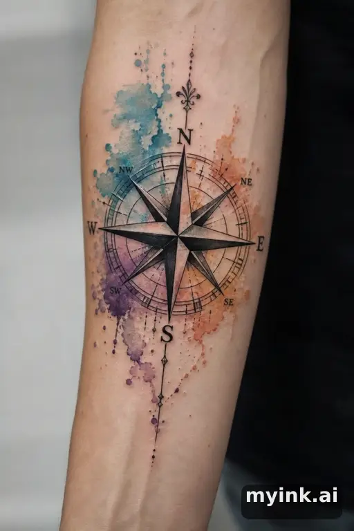 Compass rose — Watercolor Tattoo Design reference image