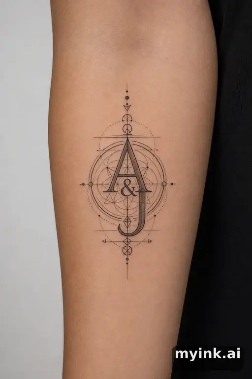 Initials 'A & J' intertwined — Geometric Tattoo Design reference image