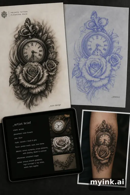 Private tattoo planning pack layout with main design — Realistic Tattoo Design reference image