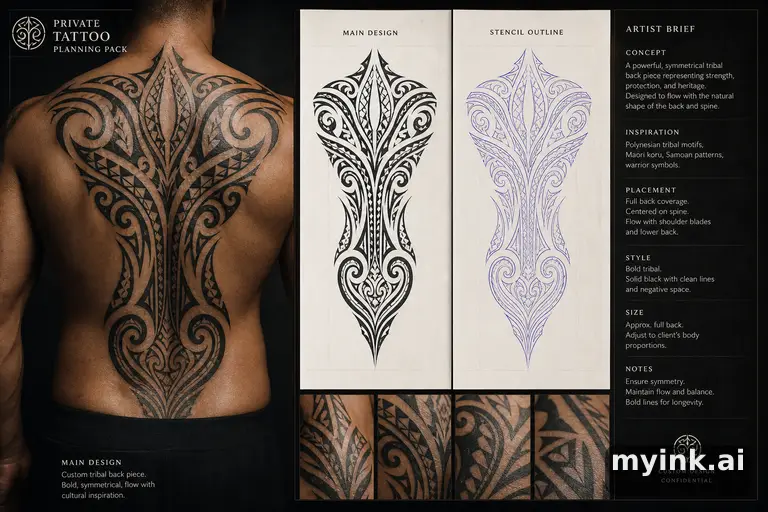 Private tattoo planning pack layout with main design — Tribal Tattoo Design reference image