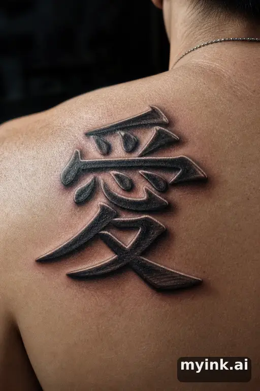 Chinese character '愛' (love) — Realistic Tattoo Design reference image