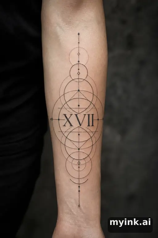Roman numerals 'XVII' — Geometric Tattoo Design reference image