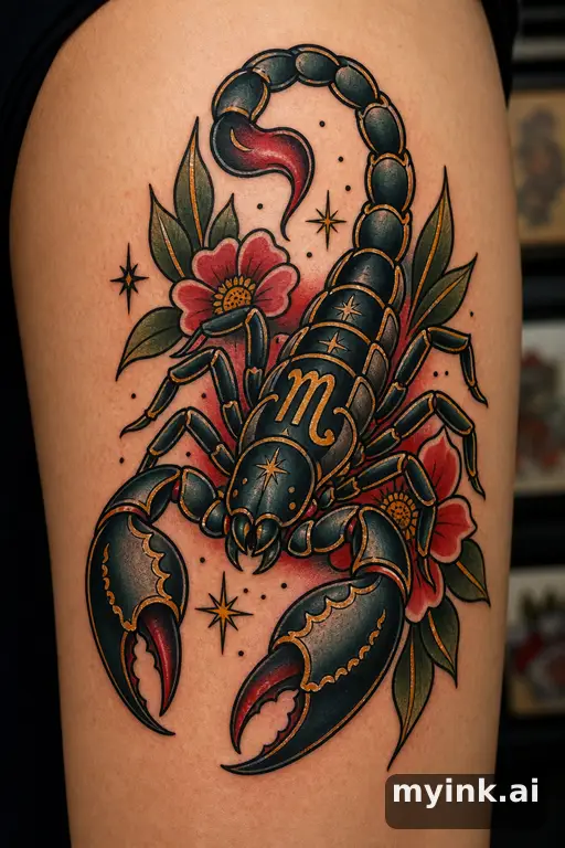 Scorpio scorpion symbol — Neotraditional Tattoo Design reference image