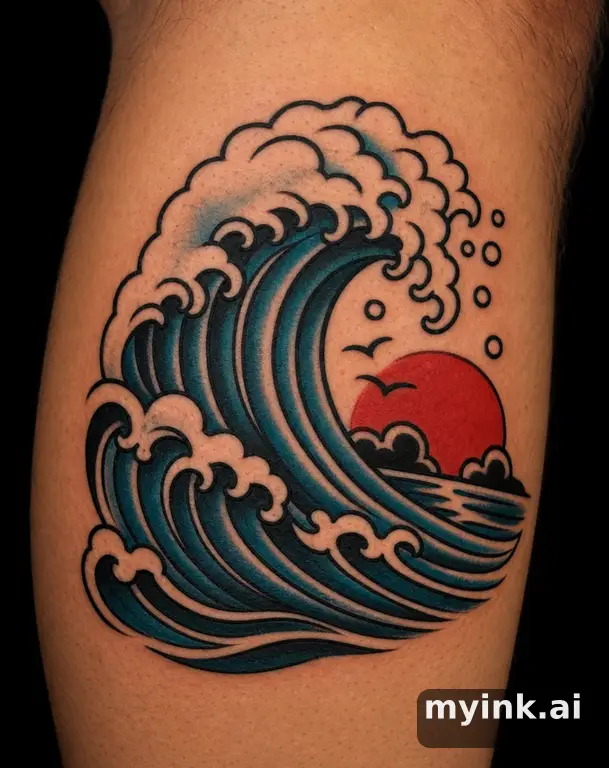 Ocean wave — Traditional Tattoo Design reference image