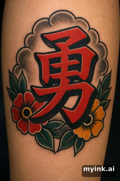 Chinese character '勇' (bravery) — Traditional Tattoo Design reference image