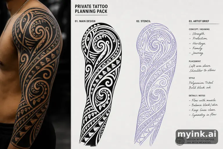 Private tattoo planning pack layout with main design — Tribal Tattoo Design reference image