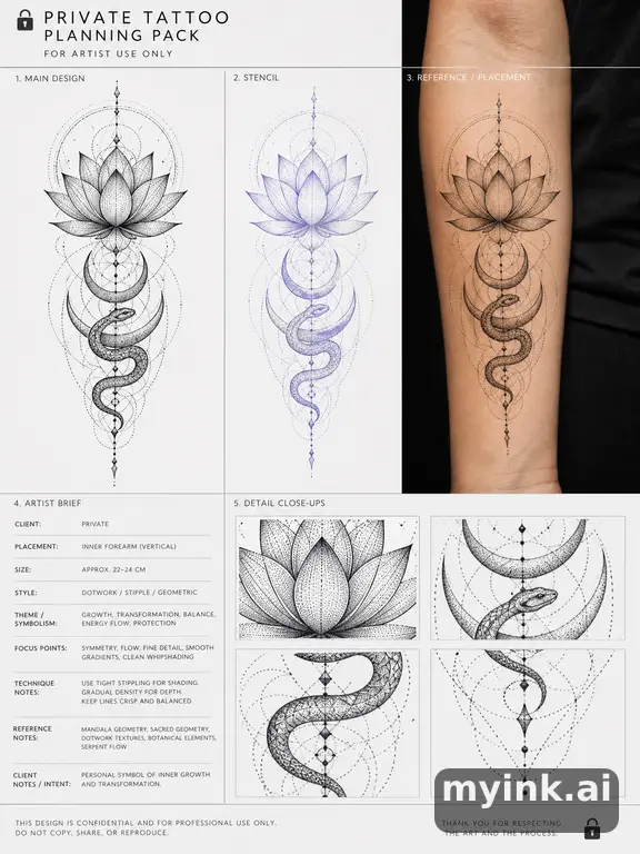 Private tattoo planning pack layout with main design — Dotwork Tattoo Design reference image