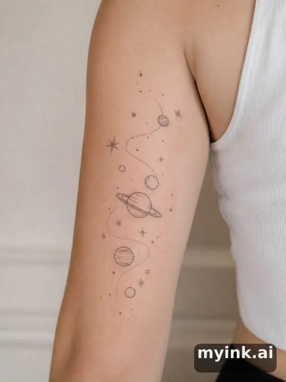 Stars and planets — Minimalist Tattoo Design reference image