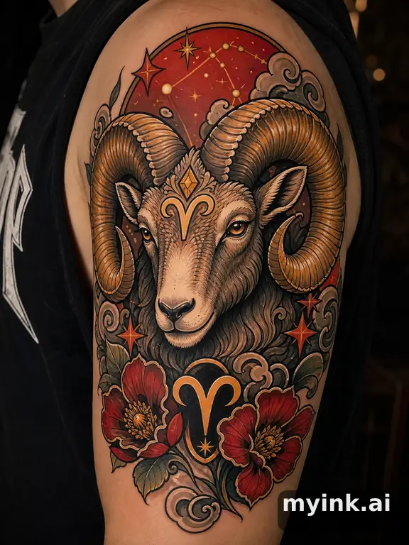 Aries ram symbol β Neotraditional Tattoo Design reference image