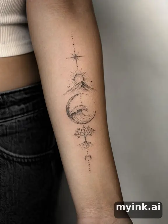 Meaningful vow tattoo concept with subtle symbols and aging-safe spacing — Dotwork Tattoo Design reference image