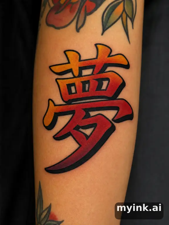Chinese character '夢' (dream) — Traditional Tattoo Design reference image