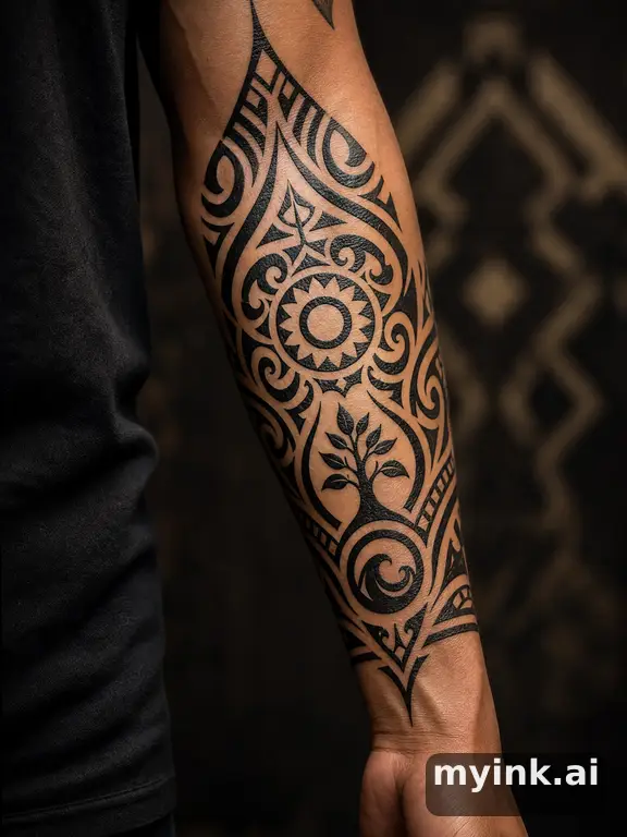 Meaningful vow tattoo concept with subtle symbols and aging-safe spacing — Tribal Tattoo Design reference image