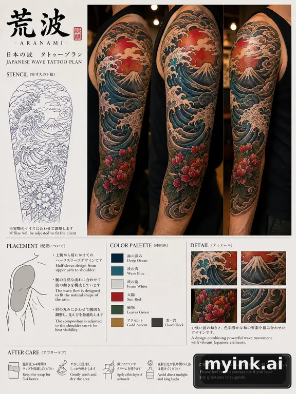 Consultation-ready Japanese wave tattoo plan with stencil and placement notes — Neotraditional Tattoo Design reference image
