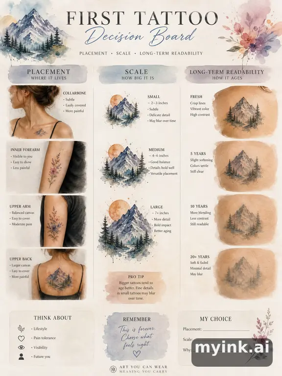 First tattoo decision board comparing placement — Watercolor Tattoo Design reference image