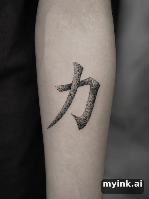 Chinese character '力' (power) — Dotwork Tattoo Design reference image
