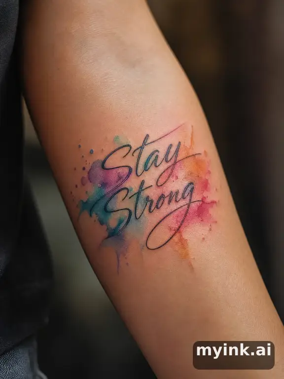 Phrase 'Stay Strong' in script — Watercolor Tattoo Design reference image