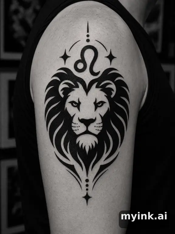 Leo zodiac lion symbol — Blackwork Tattoo Design reference image