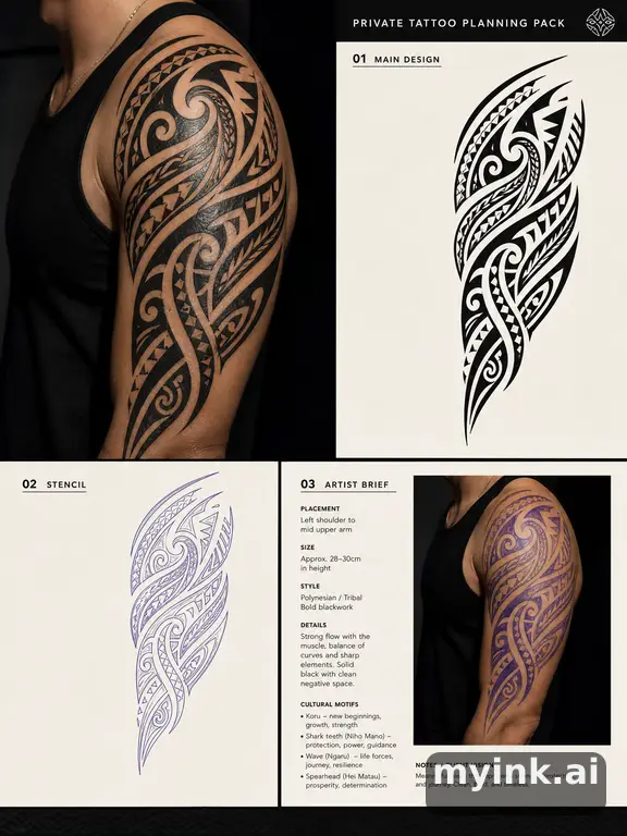 Private tattoo planning pack layout with main design — Tribal Tattoo Design reference image