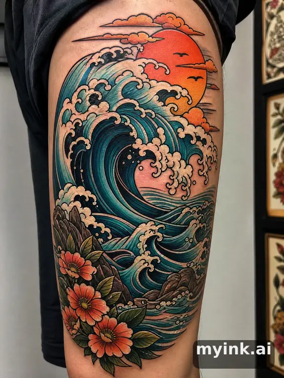 Ocean wave — Neotraditional Tattoo Design reference image