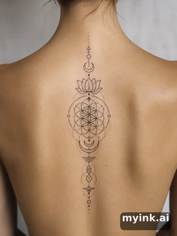 Meaningful vow tattoo concept with subtle symbols and aging-safe spacing — Geometric Tattoo Design reference image