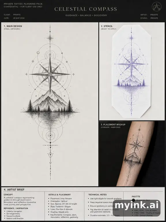 Private tattoo planning pack layout with main design — Dotwork Tattoo Design reference image