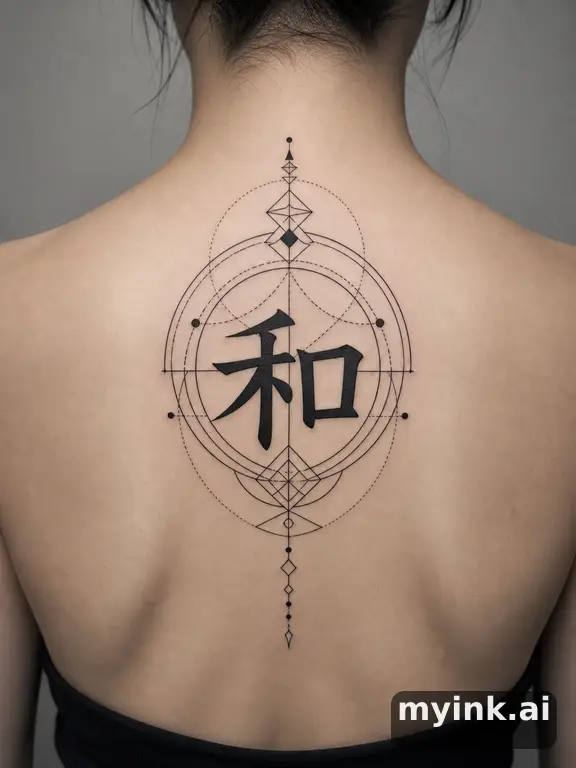 Chinese character '和' (harmony) — Geometric Tattoo Design reference image