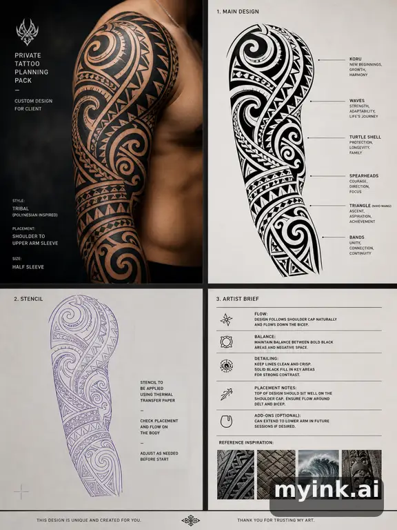 Private tattoo planning pack layout with main design — Tribal Tattoo Design reference image