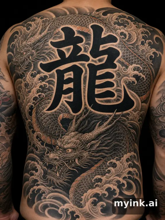 Chinese character '龍' (dragon) — Japanese Tattoo Design reference image