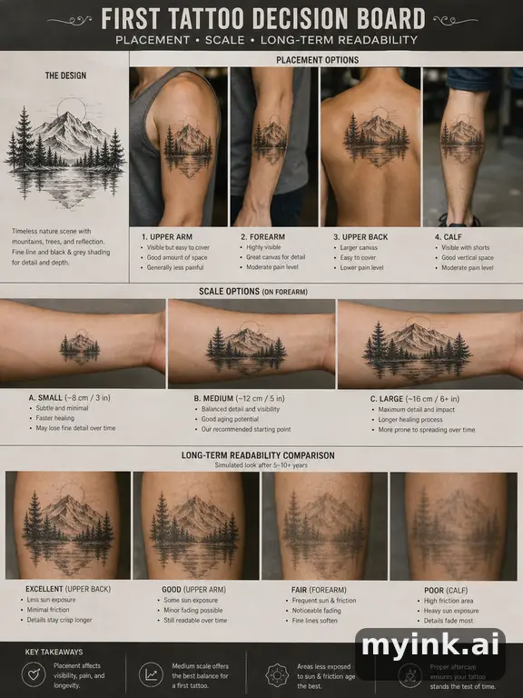 First tattoo decision board comparing placement — Realistic Tattoo Design reference image