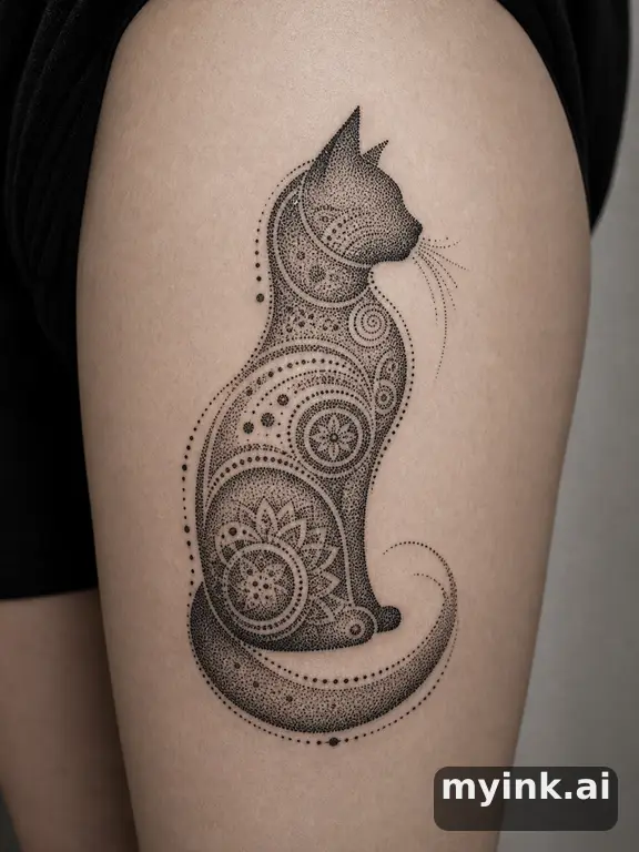 Cat silhouette — Dotwork Tattoo Design reference image