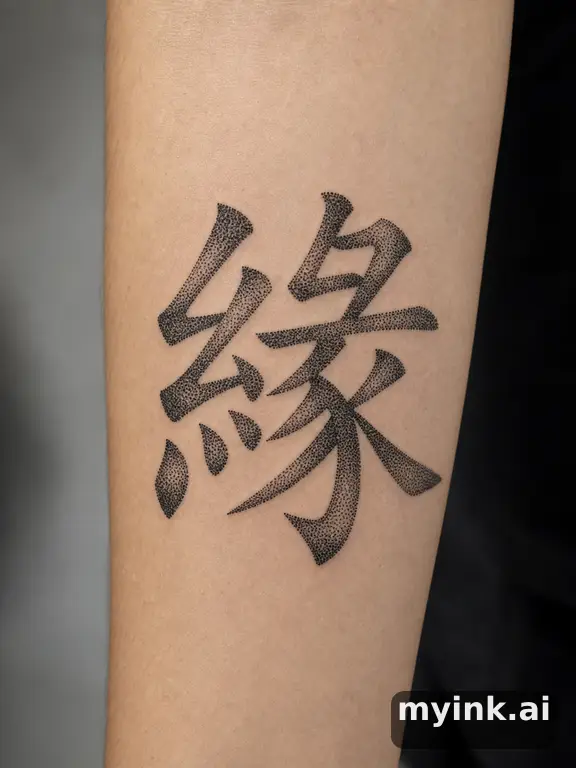 Chinese character '緣' (fate) — Dotwork Tattoo Design reference image
