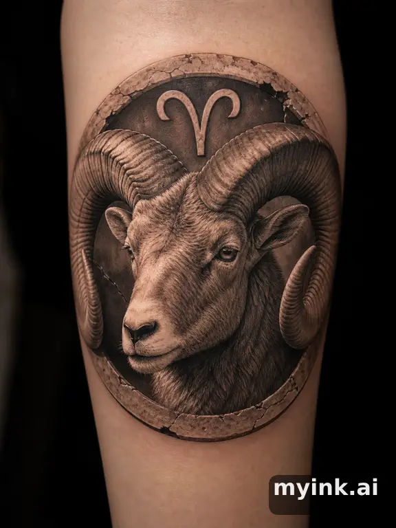 Aries ram symbol — Realistic Tattoo Design reference image