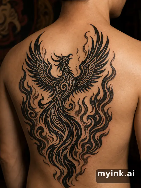 Phoenix rising from flames — Tribal Tattoo Design reference image