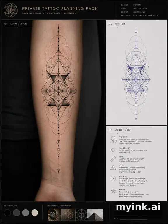 Private tattoo planning pack layout with main design — Geometric Tattoo Design reference image