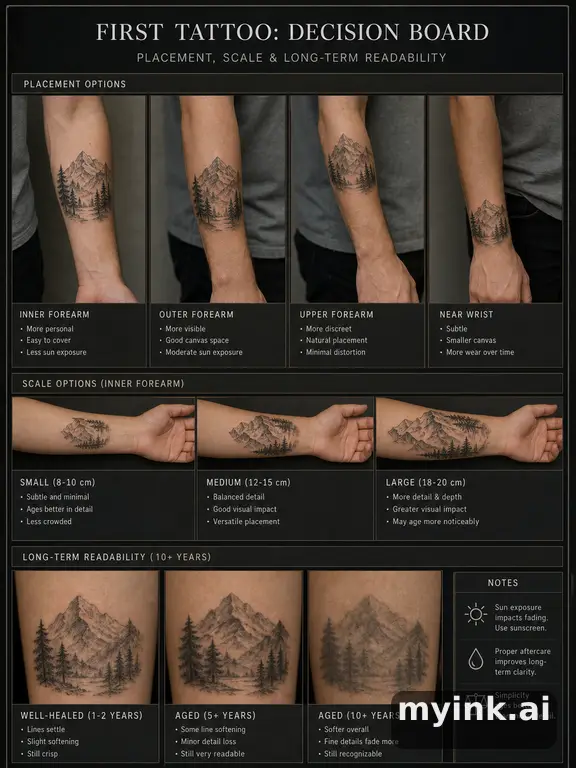 First tattoo decision board comparing placement — Realistic Tattoo Design reference image