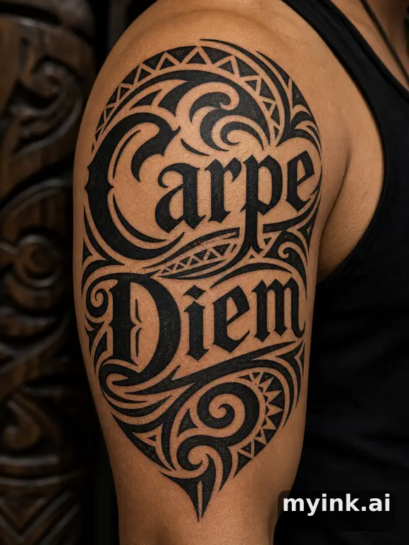 Phrase 'Carpe Diem' in vintage lettering — Tribal Tattoo Design reference image