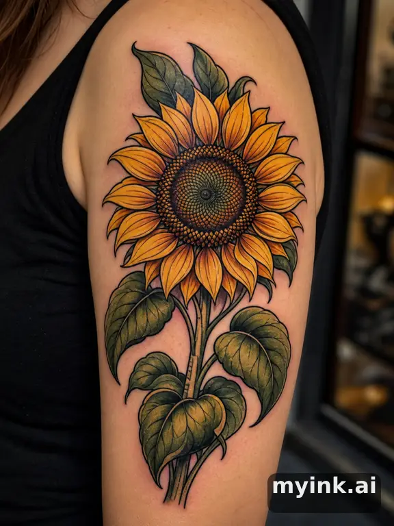 Sunflower — Neotraditional Tattoo Design reference image