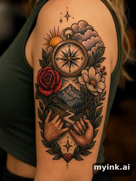 Meaningful vow tattoo concept with subtle symbols and aging-safe spacing — Neotraditional Tattoo Design reference image