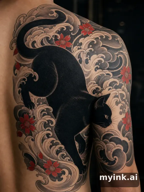 Cat silhouette — Japanese Tattoo Design reference image