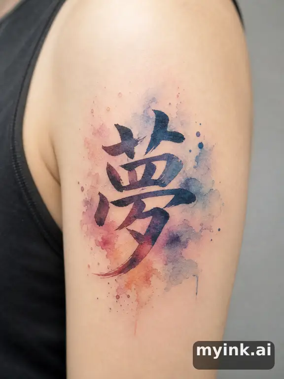 Chinese character '夢' (dream) — Watercolor Tattoo Design reference image