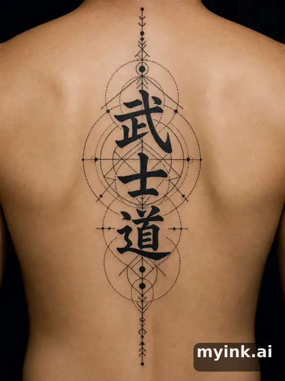 Japanese kanji '武士道' (bushido) — Geometric Tattoo Design reference image