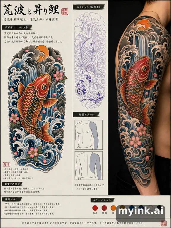 Consultation-ready Japanese wave tattoo plan with stencil and placement notes — Neotraditional Tattoo Design reference image