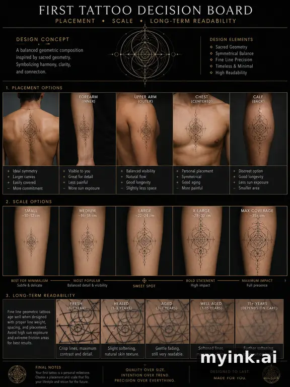First tattoo decision board comparing placement — Geometric Tattoo Design reference image
