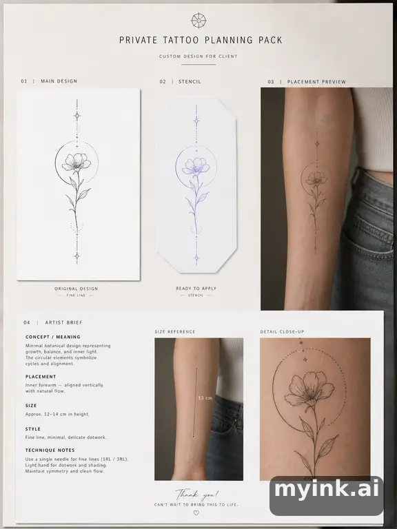 Private tattoo planning pack layout with main design — Minimalist Tattoo Design reference image