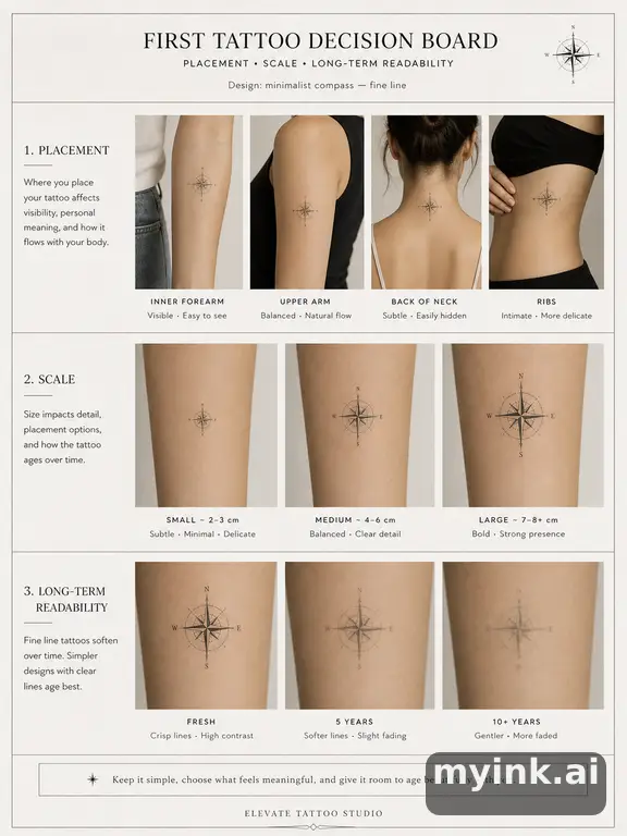 First tattoo decision board comparing placement — Minimalist Tattoo Design reference image