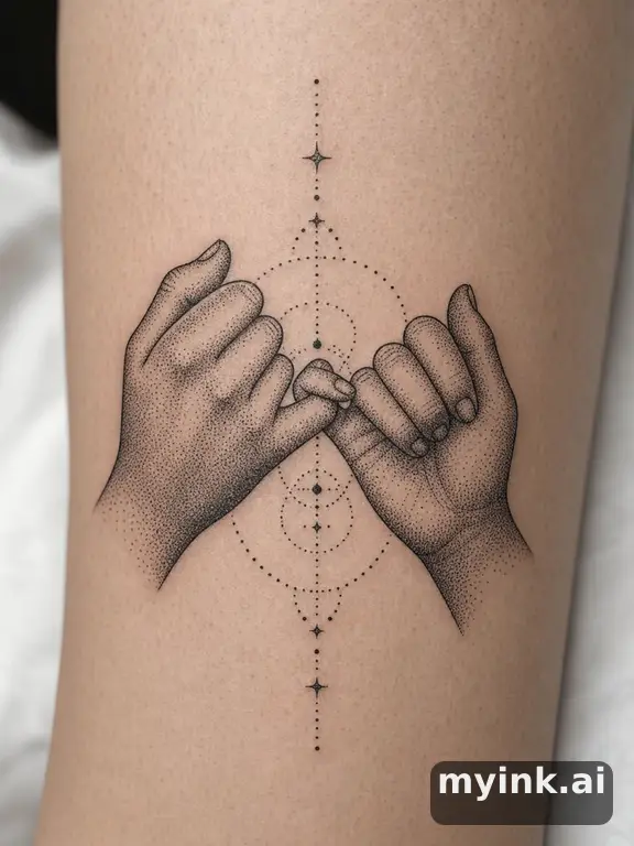 Two hands pinky promise — Dotwork Tattoo Design reference image