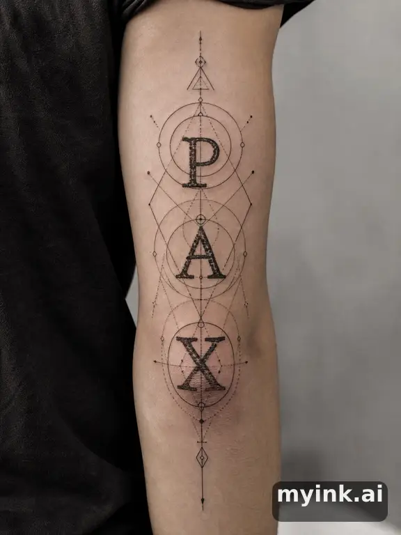 Vintage typewriter-font letters stacked vertically — Geometric Tattoo Design reference image