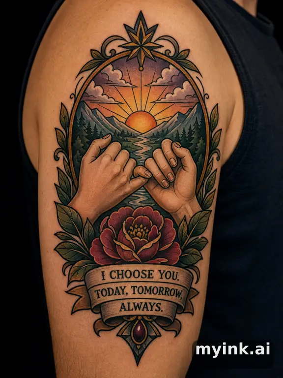 Meaningful vow tattoo concept with subtle symbols and aging-safe spacing — Neotraditional Tattoo Design reference image
